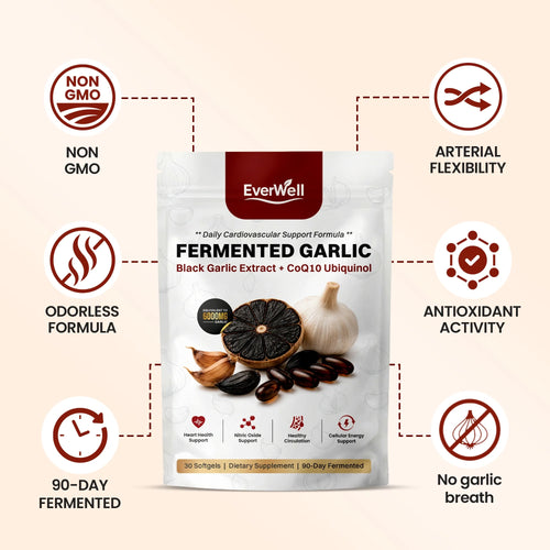 EverWell® Fermented Black Garlic Extract + CoQ10 Ubiquinol - 6000mg Odorless Softgels